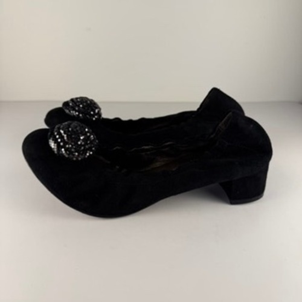AGL Black Suede Flats 9 Leather Metal Rosette Flats Heel Ballet Minimal Office - Picture 3 of 12